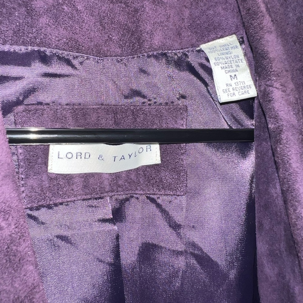 A Lord & Taylor Leather Suede Jacket. Purple, size medium. - Picture 3 of 4